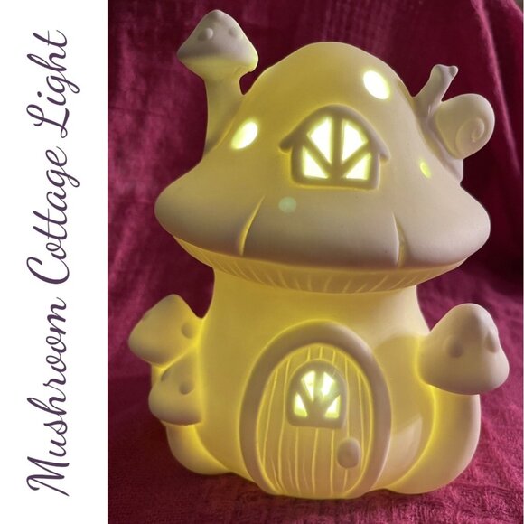CERAMIC MUSHROOM SNAIL FAIRY HOUSE LIGHT LAMP READY TO PAINT - Picture 7 of 10